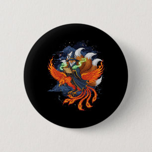 Fox Riding Phoenix Anime Ukiyo-e Mythology Japanes 6 Cm Round Badge