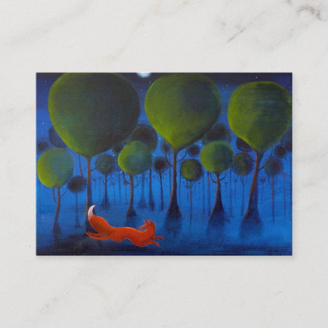 Fox Running In Woodland at Night. Business Card (Front)