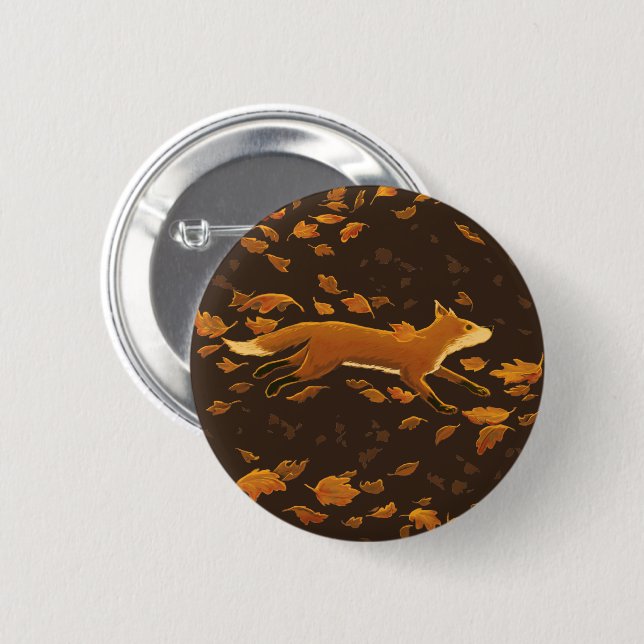 Fox Running Through Fall 6 Cm Round Badge (Front & Back)