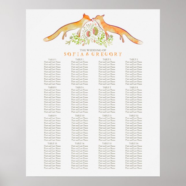 Fox Rustic Woodland Wedding Seating Chart (Front)