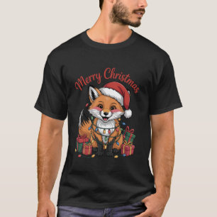 Fox Santa Hat Christmas Design Funny Animal Lovers T-Shirt