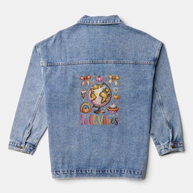 Fox Shirt Country Pumpkin Denim Jacket (Back)