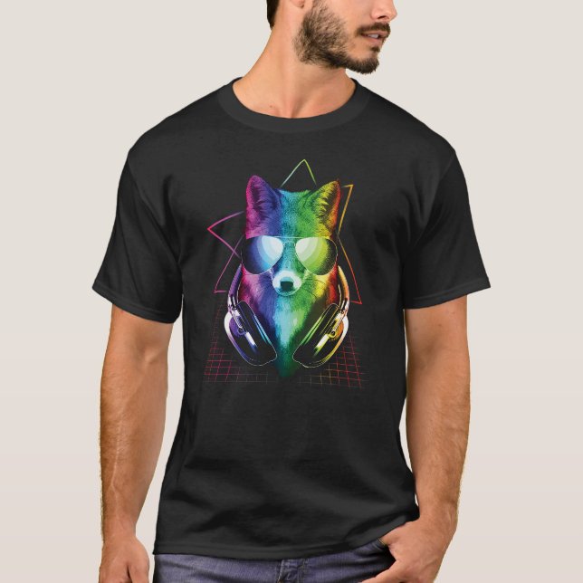 Fox Shirt, DJ Music Rave Shirt, Fox Art T-Shirt (Front)
