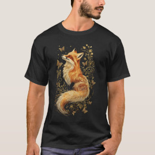 Fox Silhouette Floral Fox Cottagecore Aesthetic Wi T-Shirt