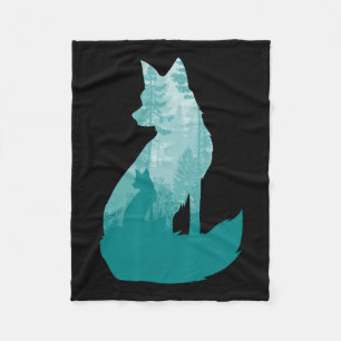 Fox Silhouette In The Forest Animal Hunter Hunting Fleece Blanket