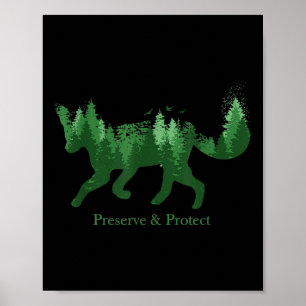 Fox Silhouette Preserve & Protect Environmenta Poster