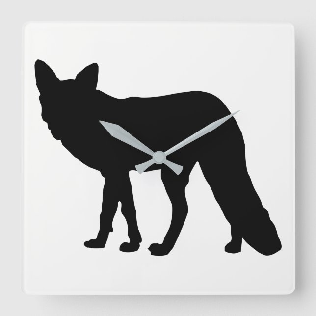 Fox Silhouette Square Wall Clock (Front)