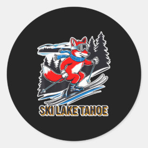Fox skiing alpine ski adventure lake tahoe classic round sticker