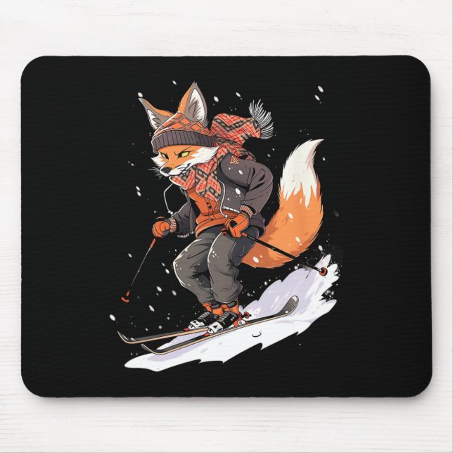 Fox Skiing Skier Ski Winter Snow  Mouse Mat (Front)