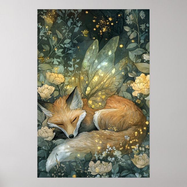 Fox Sleeping Enchanted Emerald Forest Poster (Front)