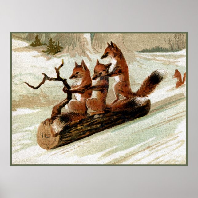 Fox Sleigh Ride Vintage Print (Front)