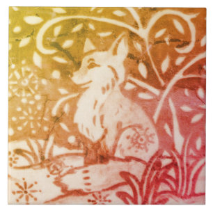 Fox Snow Gold Copper Coral Autumn Winter Woodland Tile