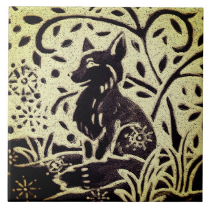 Fox Snow Grey Green Stoneware Winter Woodland Art Tile