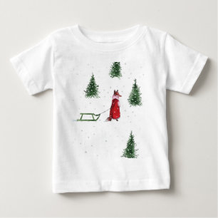 Fox snow winter Christmas illustration Baby T-Shirt