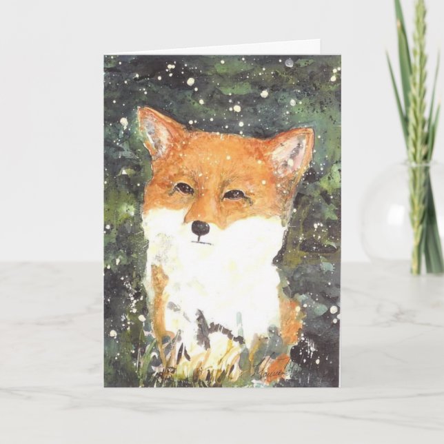 Fox Snow Winter Christmas Maureen Girard Card (Front)