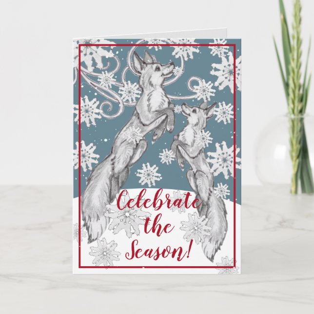 Fox Snowflake Winter Artistic Celebrate Christmas Holiday Card (Front)