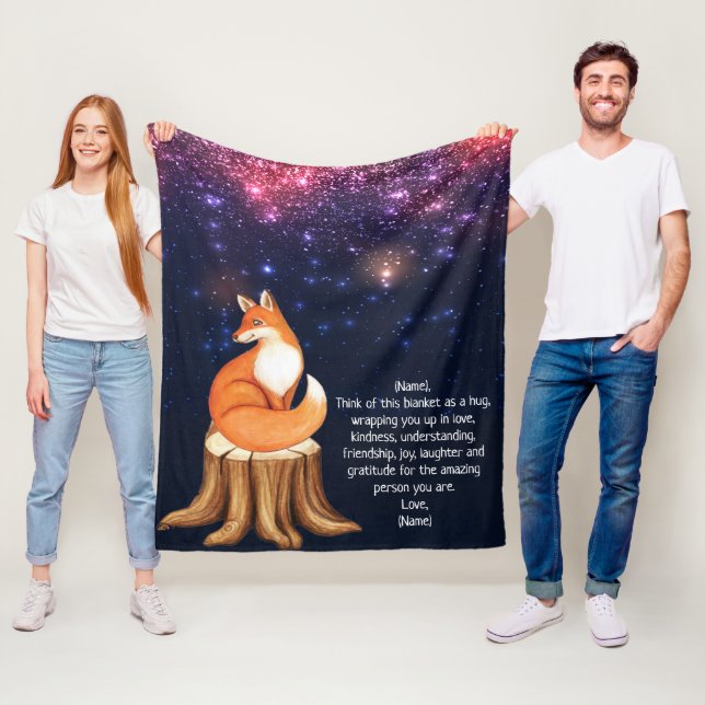Fox Space Galaxy Custom Letter Blanket for Kids (In Situ)
