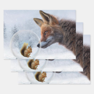Fox Squirrel Winter Snow Globe Wrapping Paper Sheet