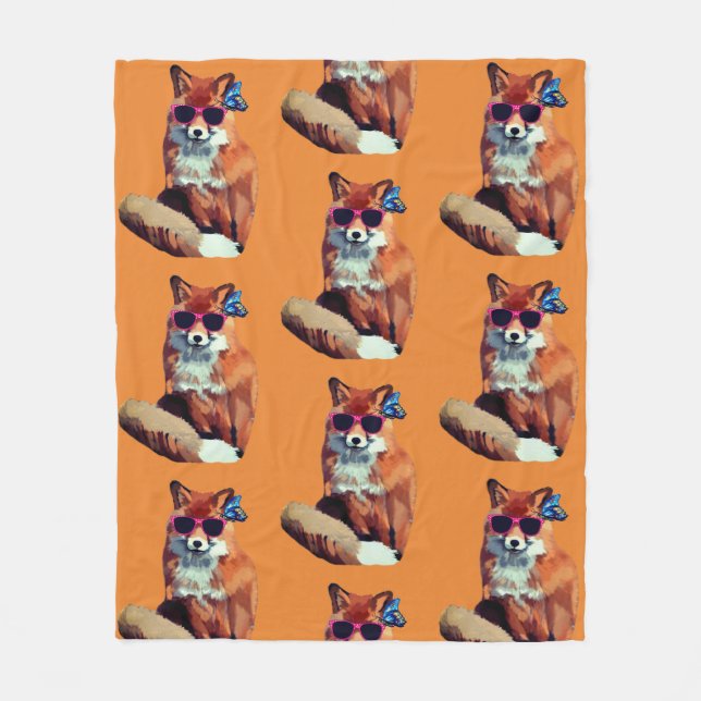 Fox Sunglasses Butterfly  Fleece Blanket (Front)