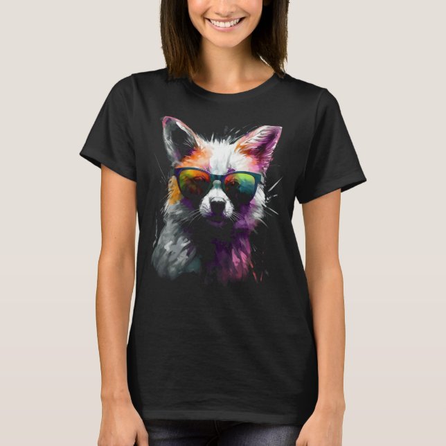 Fox Sunglasses Colourful Animal Art - Artwork Fox T-Shirt (Front)