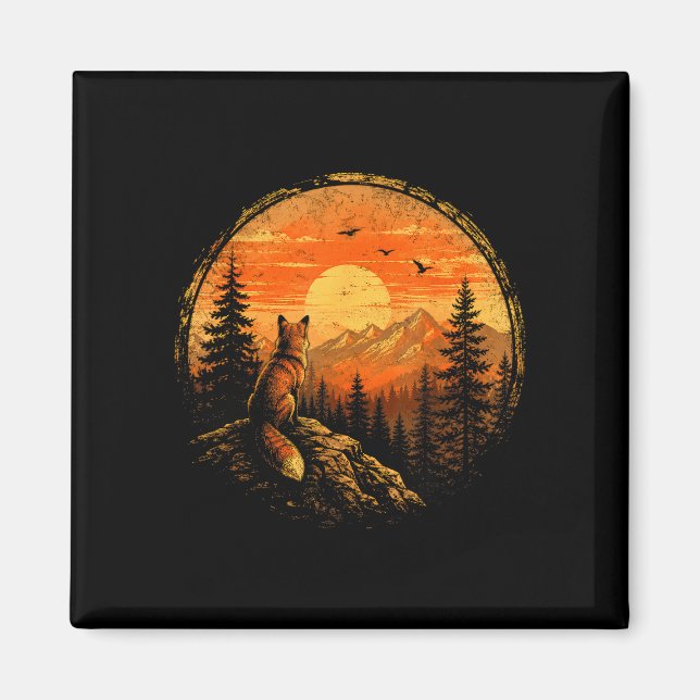 Fox sunset mountain forest wilderness nature magnet (Front)