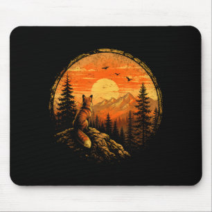 Fox sunset mountain forest wilderness nature mouse mat