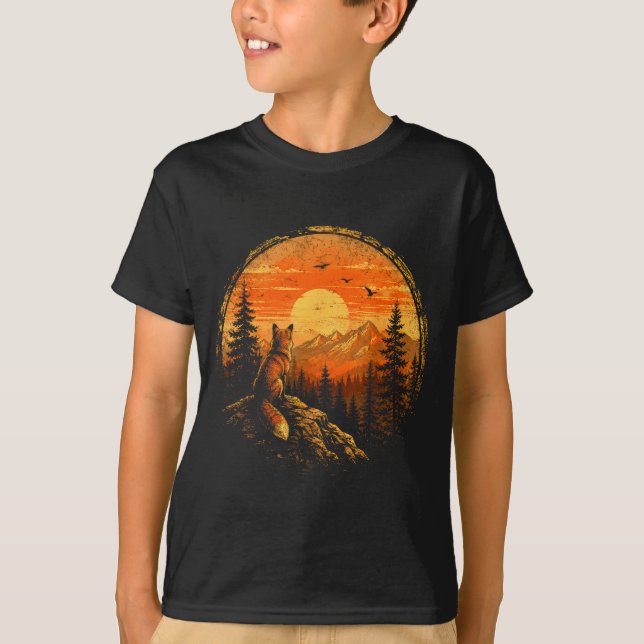 Fox sunset mountain forest wilderness nature T-Shirt (Front)