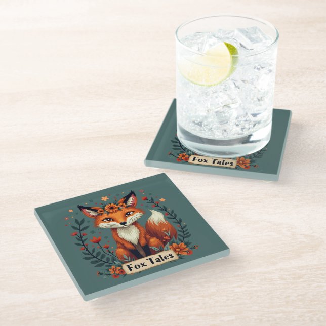 Fox Tales Boho Woodland Animal Glass Coaster (Angled)