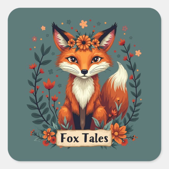 Fox Tales Boho Woodland Animal Square Sticker (Front)