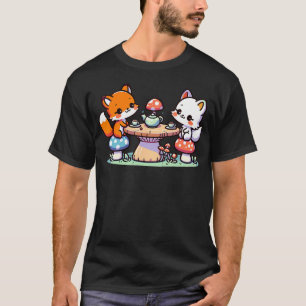 Fox Tea Party Mushroom Cottagecore Cute Funny Fox T-Shirt
