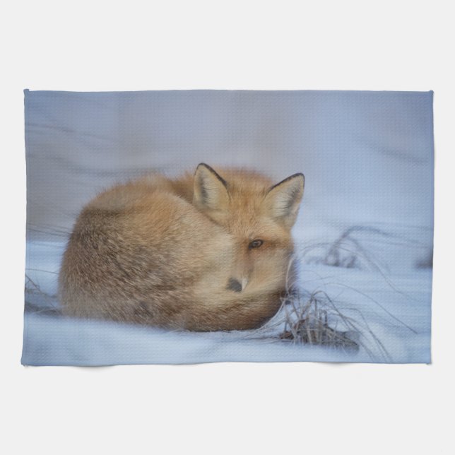 fox tea towel, foxy kitchen towel, fox home decor towel (Horizontal)