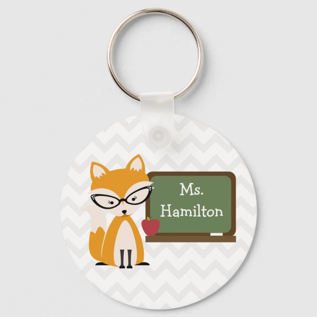 Fox Teacher At Chalkboard Key Ring (Front)
