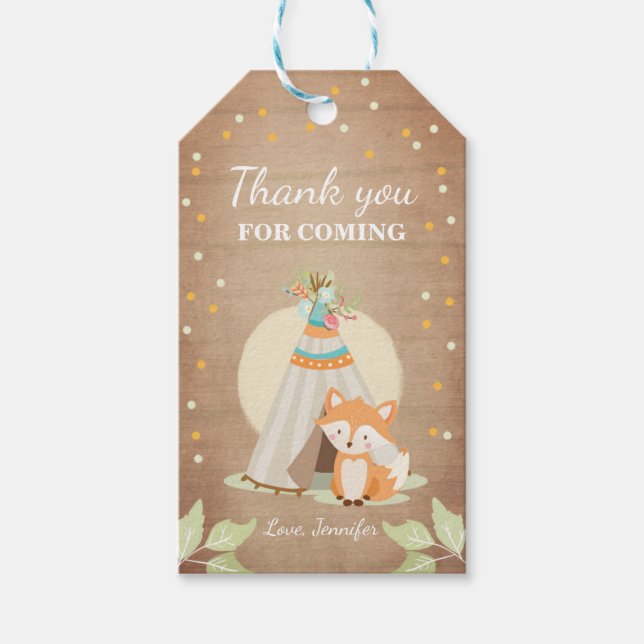 Fox Teepee thank you favour tag Woodland Rustic (Front)