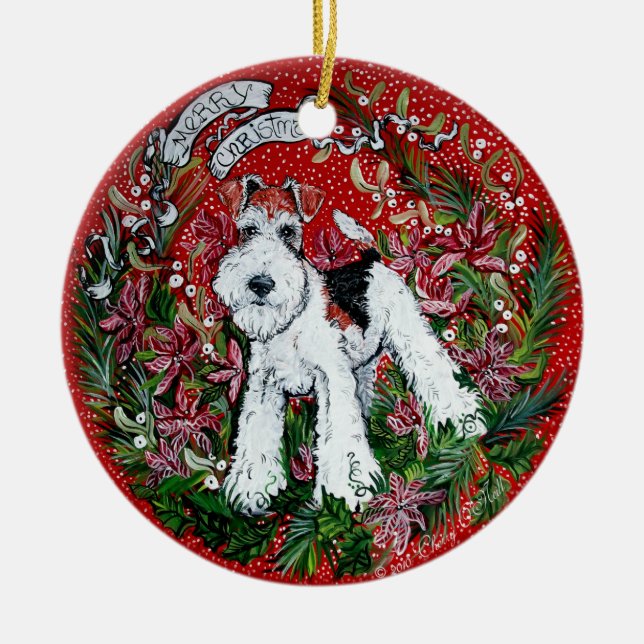 Fox Terrier Christmas Ceramic Tree Decoration (Front)