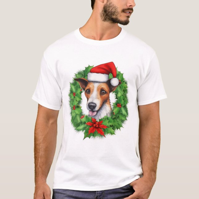 Fox Terrier Christmas Wreath T-Shirt (Front)