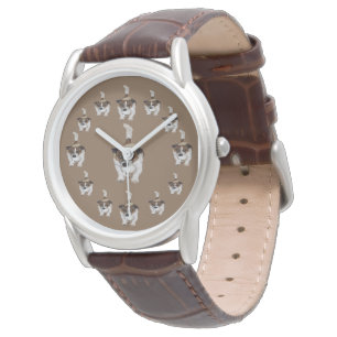 Fox Terrier Circular Pattern, Mens Brown Watch