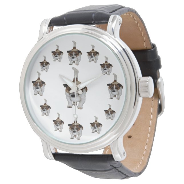 Fox Terrier Circular Pattern, Mens Leather Watch (Angled)