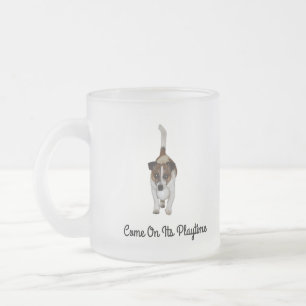 Fox Terrier Come On Its Playtime, Frosted Mug. Frosted Glass Coffee Mug