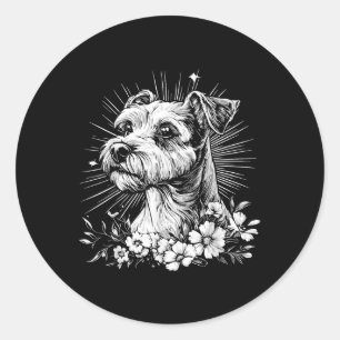 Fox Terrier Dog Lover Retro Style Tattoo  Classic Round Sticker