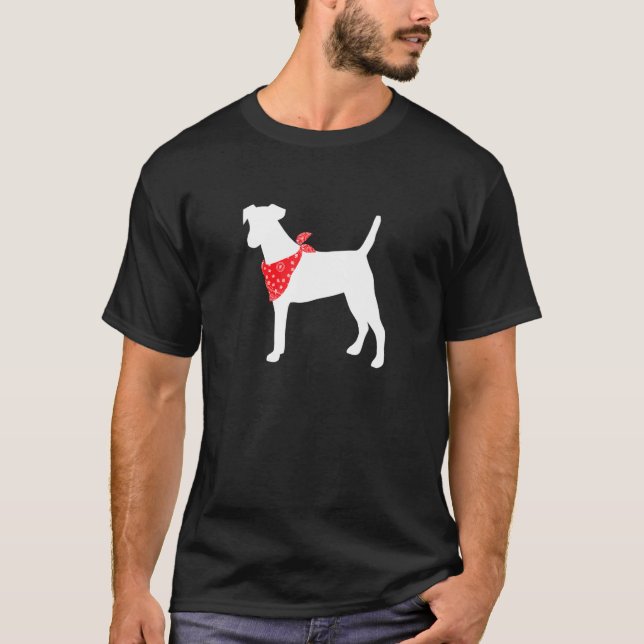 Fox Terrier Dog Wearing Red Bandanna T-Shirt (Front)