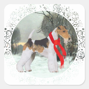 Fox Terrier Winter Square Sticker