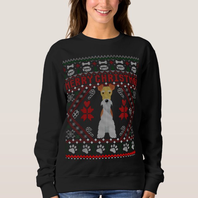 Fox Terrier Wire Dog Merry Christmas Ugly Sweater  (Front)