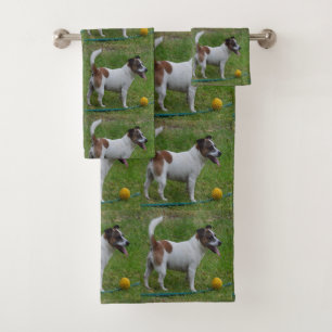 Fox Terrier With His Yellow Ball, Bath Towel Set