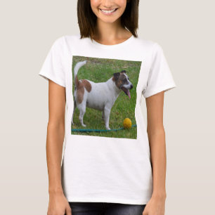 Fox Terrier With His Yellow Ball, Ladies Tshirt