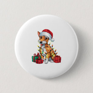 Fox Terrier Xmas Lighting Santa Fox Terrier Dog Ch 6 Cm Round Badge