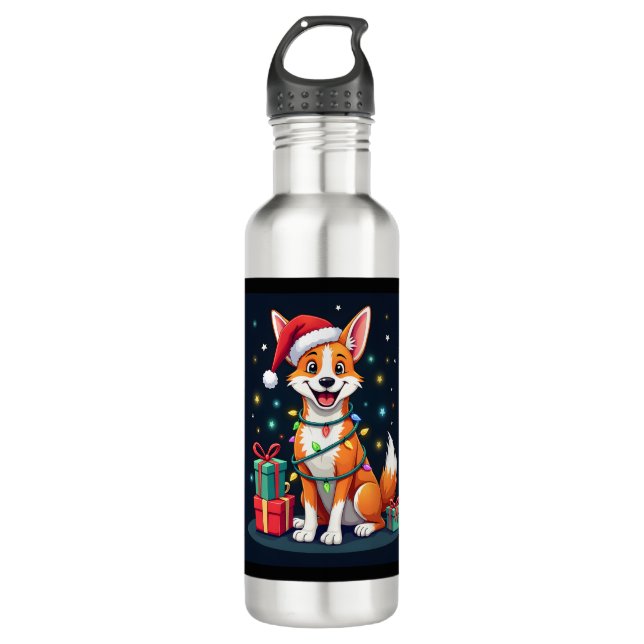 Fox Terrier Xmas Lighting Santa Fox Terrier Dog Ch 710 Ml Water Bottle (Front)