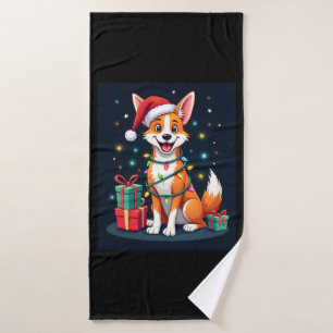 Fox Terrier Xmas Lighting Santa Fox Terrier Dog Ch Bath Towel