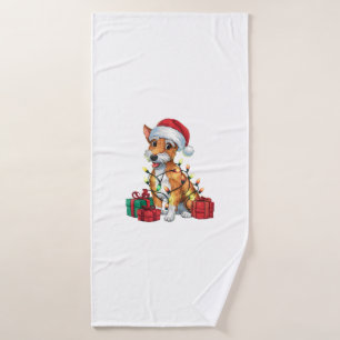 Fox Terrier Xmas Lighting Santa Fox Terrier Dog Ch Bath Towel