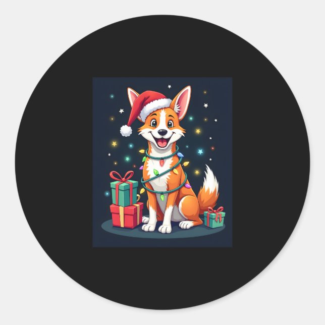 Fox Terrier Xmas Lighting Santa Fox Terrier Dog Ch Classic Round Sticker (Front)