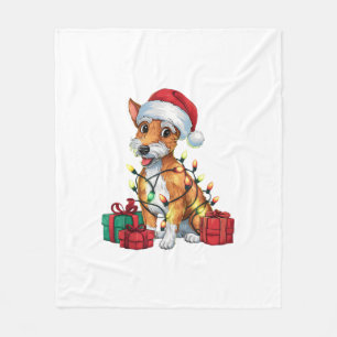 Fox Terrier Xmas Lighting Santa Fox Terrier Dog Ch Fleece Blanket